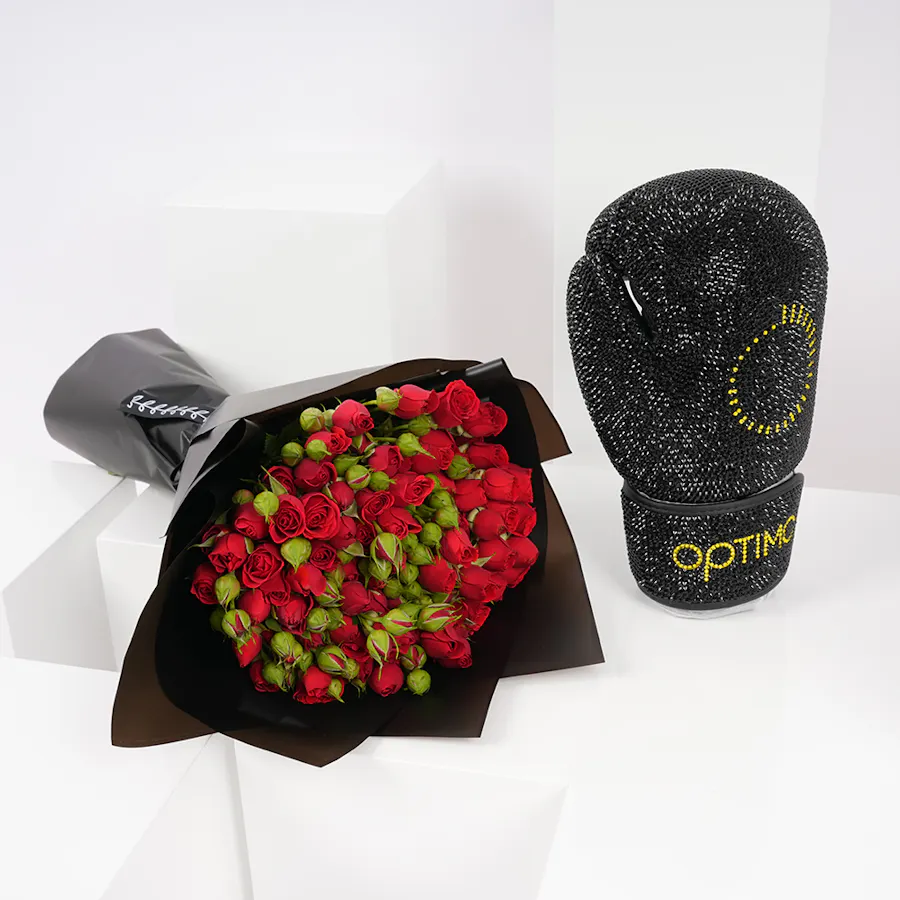 Optimo Gym Decorative Strass Glove | Red Baby Roses 1