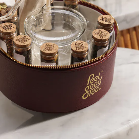 Feel Good Tea Leather Burgundy Box | Heartfelt Bloom
