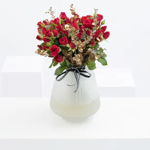 Red Baby Roses | White Vase