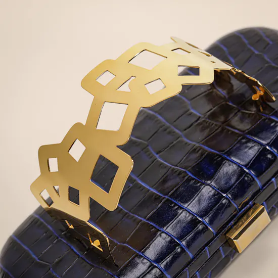 Rula Galayini Waltz Royal Blue Lizard-Print Women's Clutch