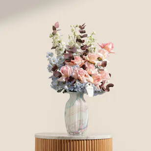 Dreamy Pastel Blue and Pink Flower Vase