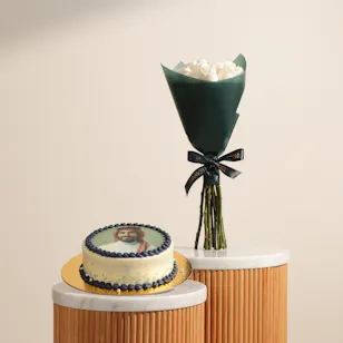 Floward Personalized Photo Chocolate Blue Cake | Stunning Flowers Bouquet