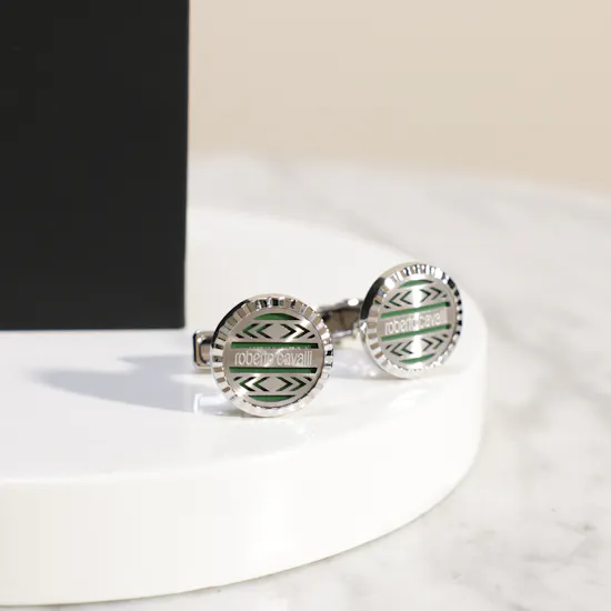 Roberto Cavalli Silver and Green Cufflinks