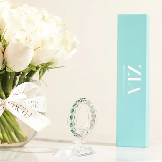 Zia Silver with Emerald Zircon Stone Tennis Bracelet | Congratulations for Graduating Flowers