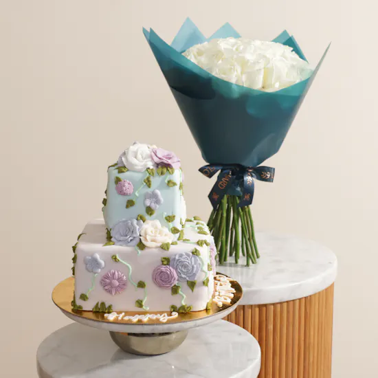 Floward Floral Layers Birthday Cake | Bright Flowers Bouquet