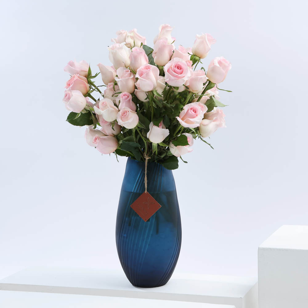 Light Pink Roses | Blue Vase