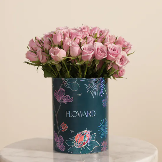 Shiny Purple Baby Rose Box | 25 Flowers