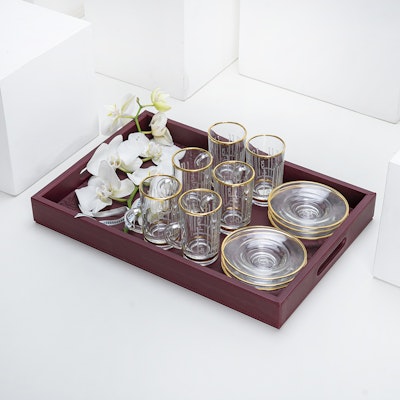 Glass Tea glass+saucer set 12pcs Asala Gold and Ice Crystal