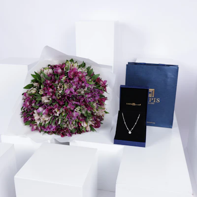 Lapis Diamond & Gold Necklace | Alstroemeria Bouquet Lapis Diamond & Gold Necklace | Alstroemeria Bouquet