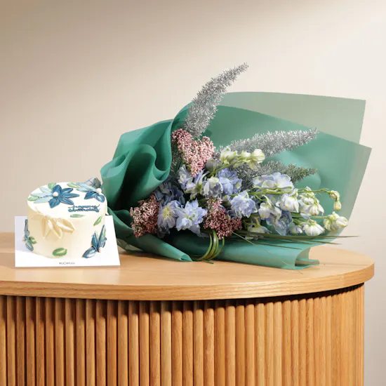 Koko Happy Birthday Mini Cake | Blue Delphinium