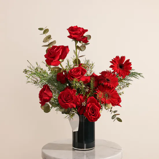 Scarlet Embrace Red Flowers Vase