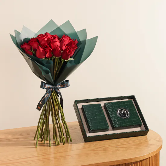 Cascades Green Leather Incense Burner Set | Soft Radiance Flower