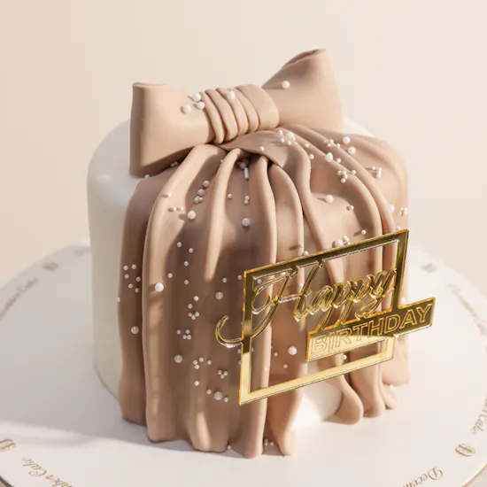 December Cake Happy Birthday White Cake Beige Ribbon