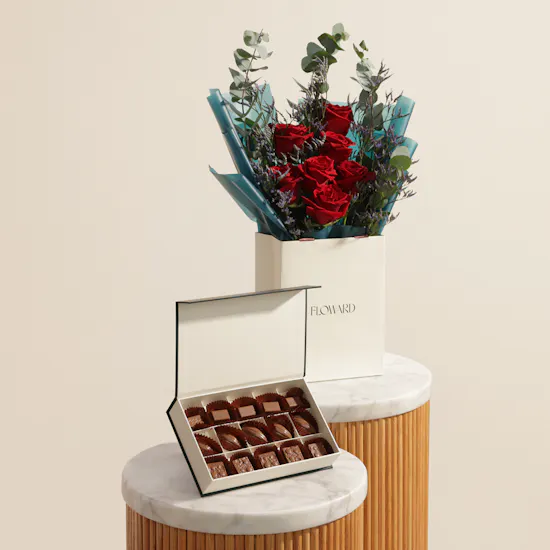 Floward Date Chocolate Box | Heartfelt Plenty Flower Bouquet