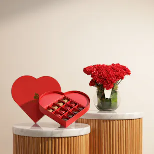 Abucci Red Heart Indulgence Chocolates Box | Crimson Whispers of Love Carnation Vase
