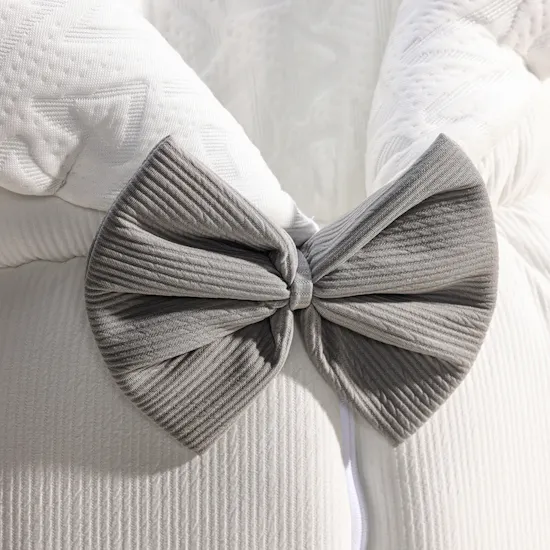 White & Grey White Bamboo Baby Sleeping Bag with Grey Bow