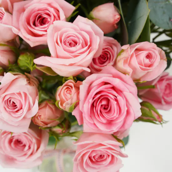 Pink Baby Roses | Glass Vase