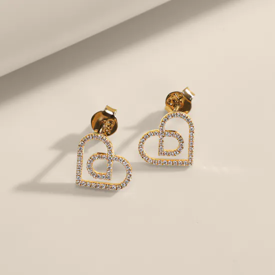 Damas Love By Damas Gold and Diamond Heart Earrings