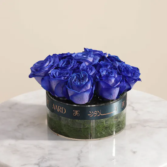 Dozen Blue Roses Vase