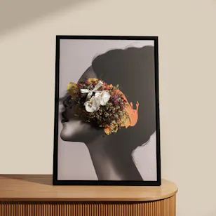 Floward Golden Women Digital Painting | Delicate Flowers