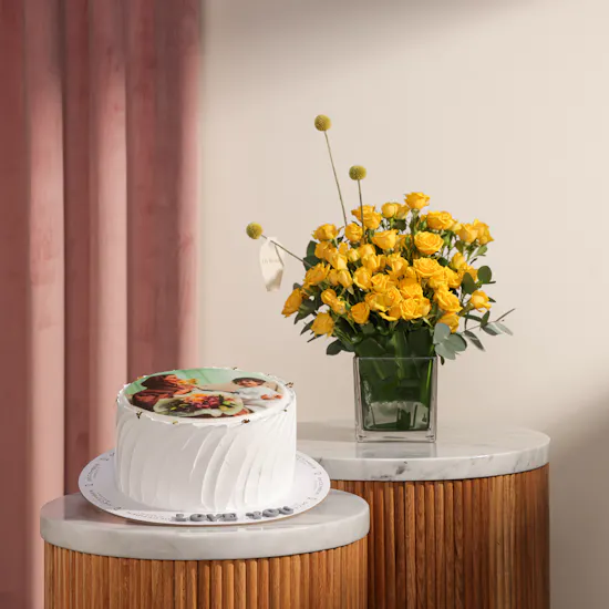 December Cake Personalized Photo White Cream Cake | Shinny Flowers