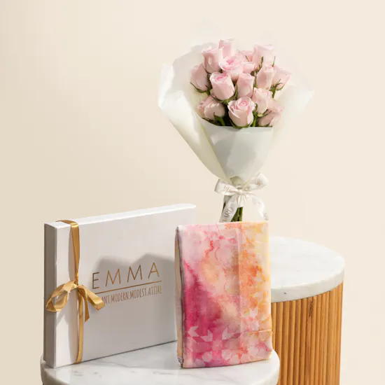Emma Pink Lemonade Scarf | Delicate Flower Bouquet