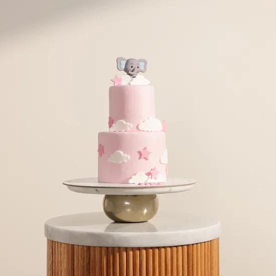 December Cake Elephant Two-Tier Pink Birthday Cake