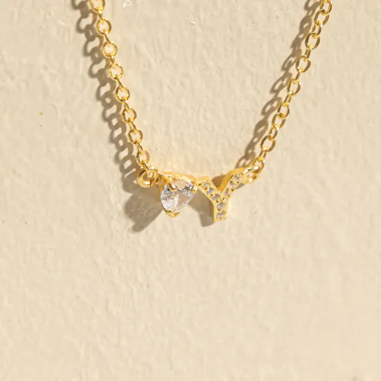 Hrh Dainty Letter Y with Heart Stone Gold-plated Necklace