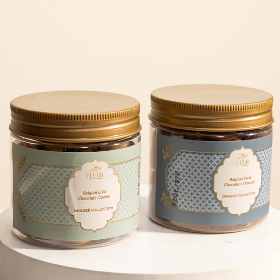 Fleur Chocolate with Almond and Cashew Dragee Jars Set