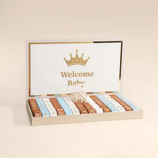 Le Chocolatier Dubai Personalized Crown Welcome Baby Boy Large Chocolate Tray