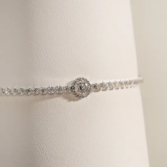Pandora Sparkling Round Halo Tennis Bracelet and Necklace Set