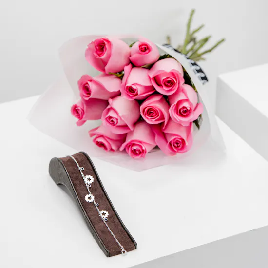 Felizmoda Flowers silver Bracelet | Pink Roses