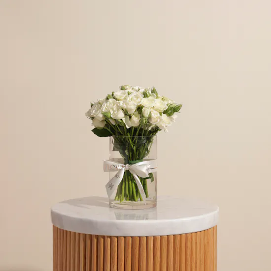 Pure White Baby Roses Vase | 18 Flowers