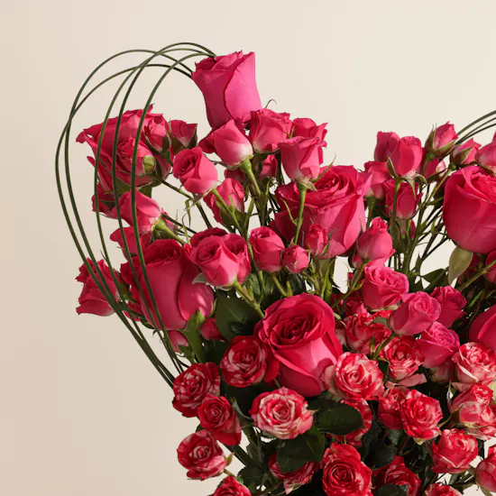 Stunning Fuchsia Rose Heart Bouquet