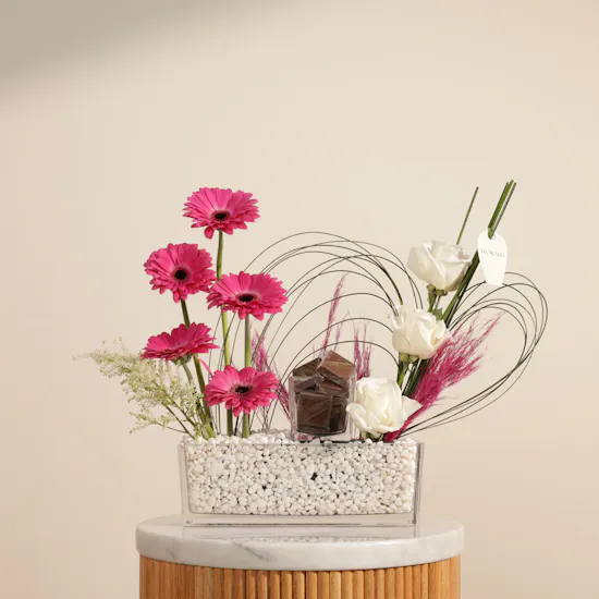 Floward Square Plain Chocolates | Vibrant Colors Flowers Vase