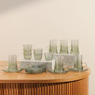 Safat Home Futooh Glass Gahwa Cups and Istikanah Green Set Safat Home Futooh Glass Gahwa Cups and Istikanah Green Set