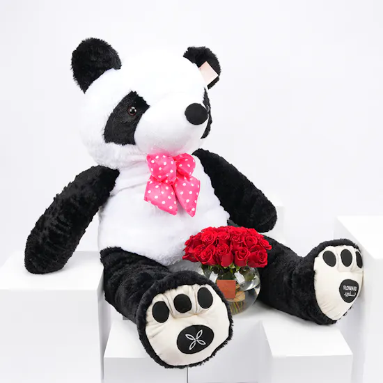Large Panda with 25 Roses Vase