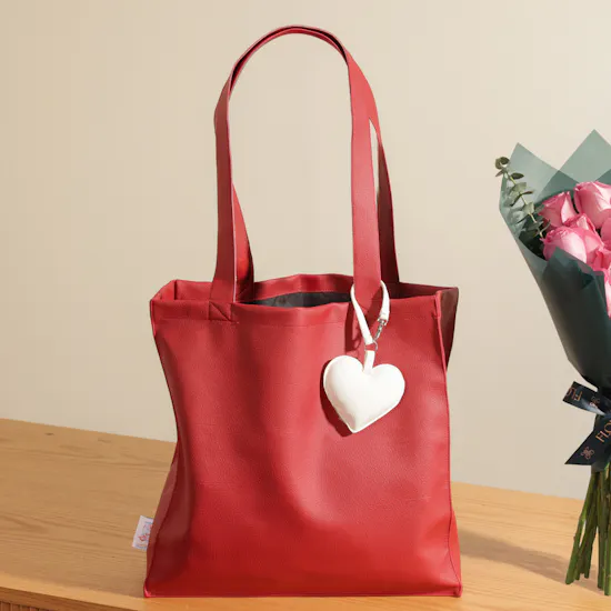 Glossy Touch Burgundy Leather with White Heart Charm Women’s Bag | Elegant Bouquet