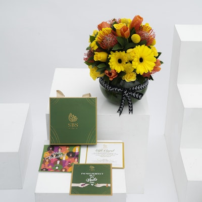 Joyful blooms vase with gift card by SBS