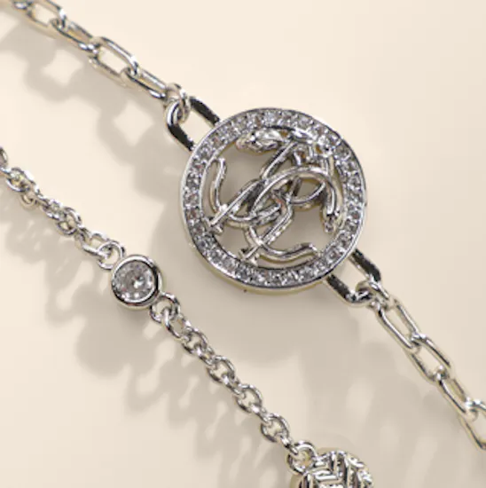 Roberto Cavalli ٍSilver-Tone Double Layered Logo Bracelet