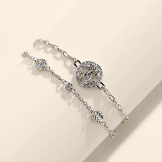 Roberto Cavalli ٍSilver-Tone Double Layered Logo Bracelet