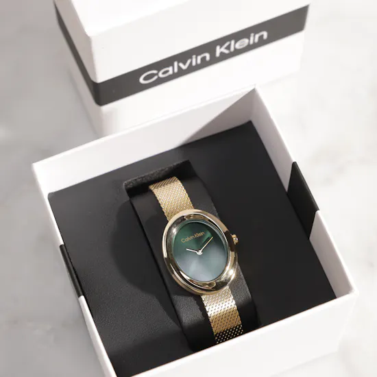Calvin Klein Oval Twisted Bezel Mesh Women's Watch