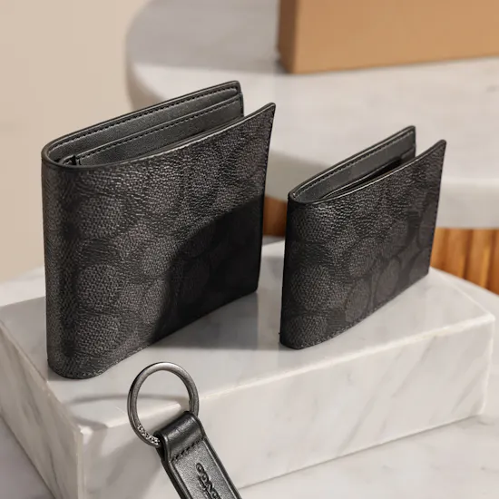 Coach Black Signature Canvas Wallet Gift Set for Men