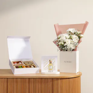 MyGovindas Rakhi Divine Bond Sweets Box | Grace in Scent Perfume and Flowers