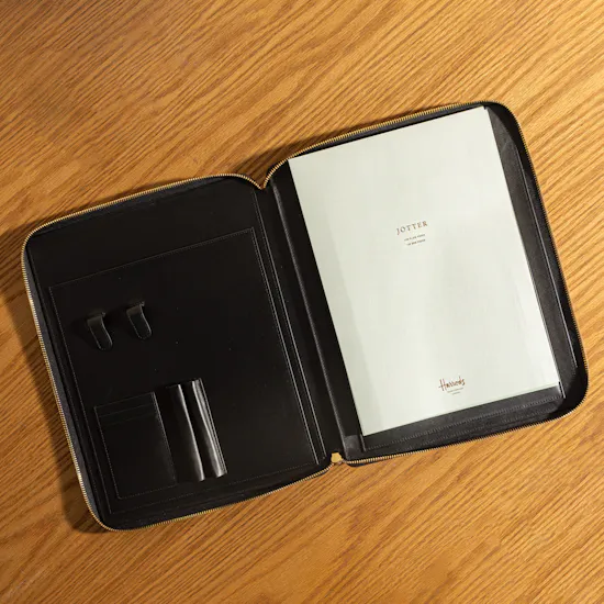 Harrods Leather Writing Black Folder