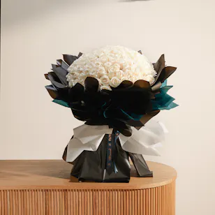 Sparkling Emotions White Rose Bouquet | 125 Flowers