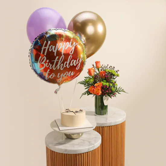 Floward Birthday Kick Age Meme Cake | Bright Flowers Vase and Balloons Set