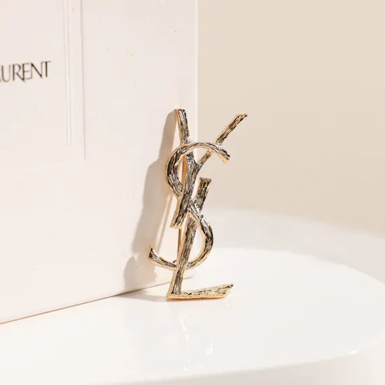 Saint Laurent Cassandre Brooch with Engraved Texture