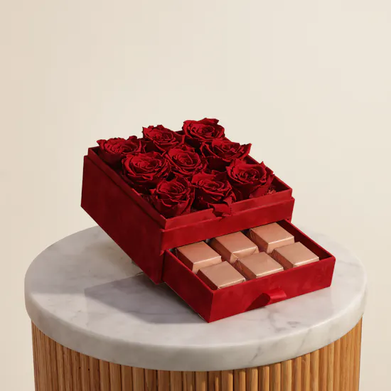Floward Enchanting Chocolate Box | Red Preserved Roses