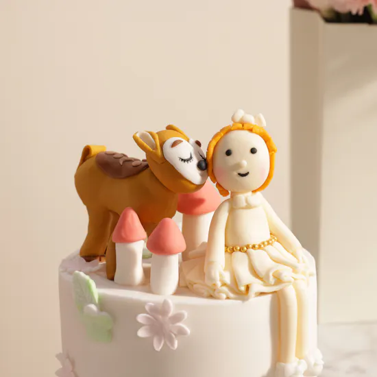 Laviviane Personalized Golden Fawn Birthday Cake | Dreamy Blush Bouquet